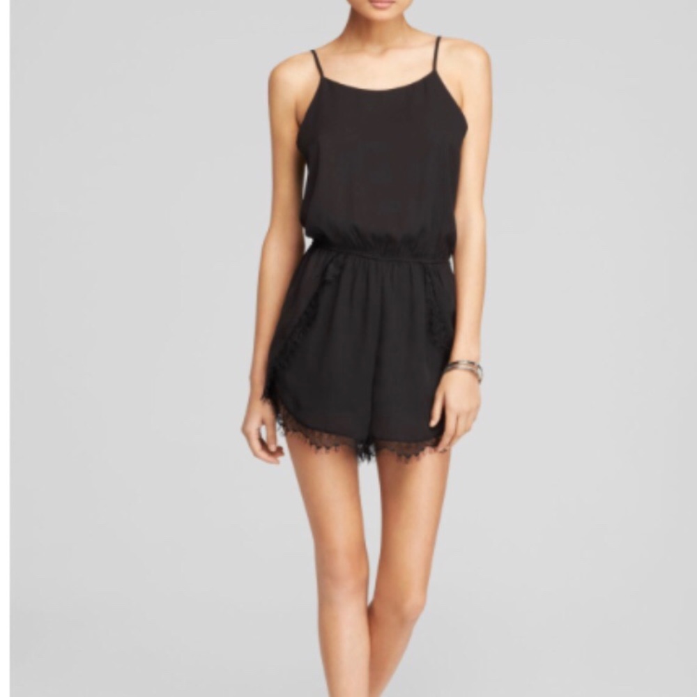 Aqua Black romper with lace trim
